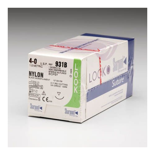 Look 931B Nylon Black Monofilament Reverse Cutting Sutures C17 3/8 Circle 4-0 10 Look 931B Nylon Black Monofilament Reverse Cutting Sutures C17 3/8 Circle 4-0 10